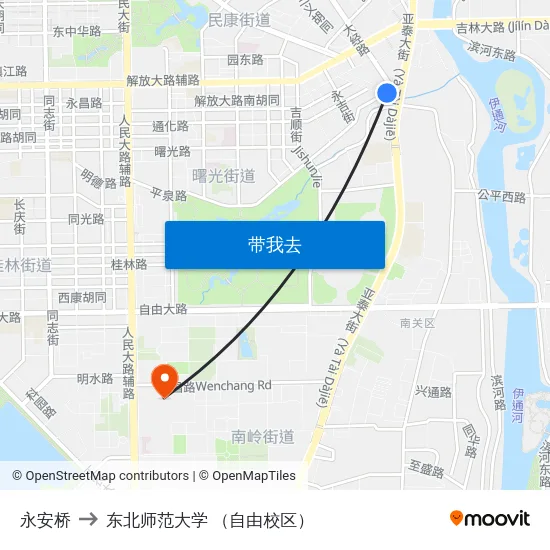 永安桥 to 东北师范大学 （自由校区） map