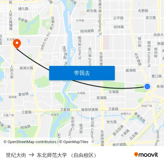 世纪大街 to 东北师范大学 （自由校区） map