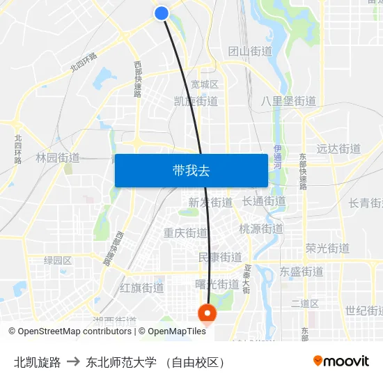 北凯旋路 to 东北师范大学 （自由校区） map