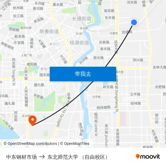 中东钢材市场 to 东北师范大学 （自由校区） map