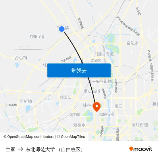 兰家 to 东北师范大学 （自由校区） map