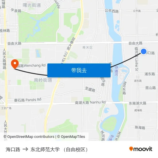 海口路 to 东北师范大学 （自由校区） map