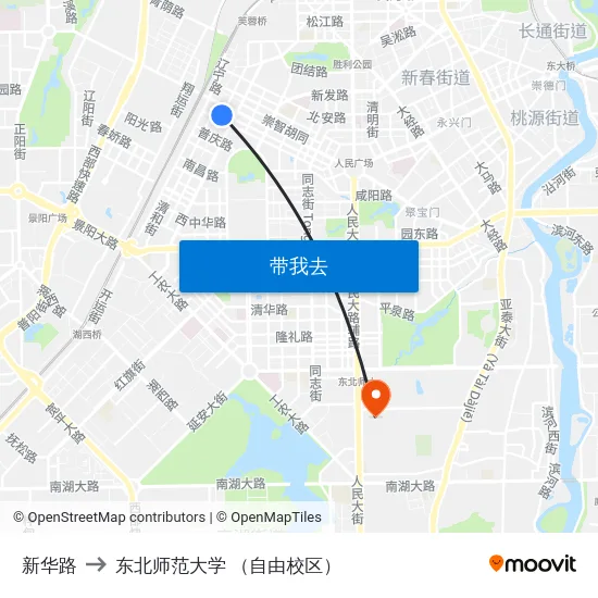 新华路 to 东北师范大学 （自由校区） map