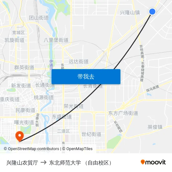 兴隆山农貿厅 to 东北师范大学 （自由校区） map