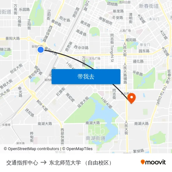 交通指挥中心 to 东北师范大学 （自由校区） map