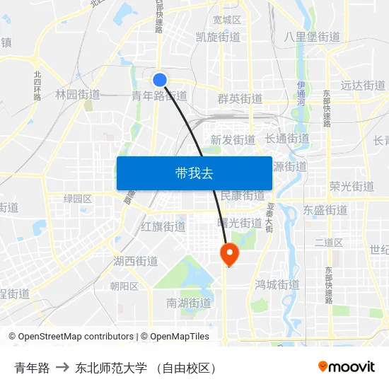 青年路 to 东北师范大学 （自由校区） map