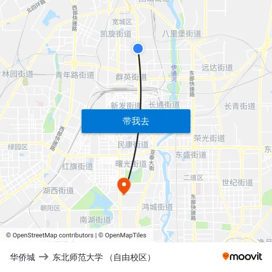华侨城 to 东北师范大学 （自由校区） map