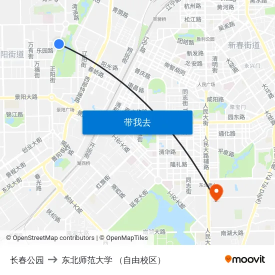 长春公园 to 东北师范大学 （自由校区） map