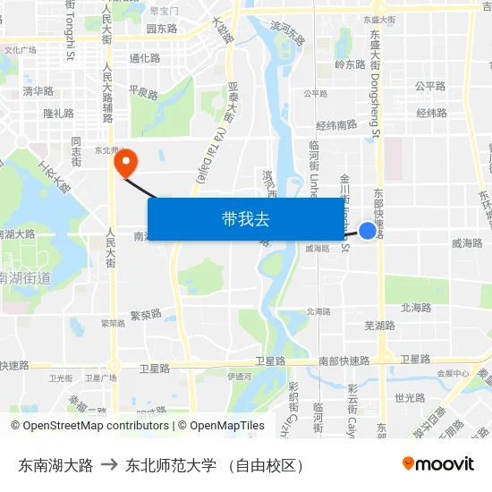 东南湖大路 to 东北师范大学 （自由校区） map