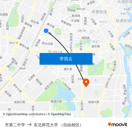 市第二中学 to 东北师范大学 （自由校区） map