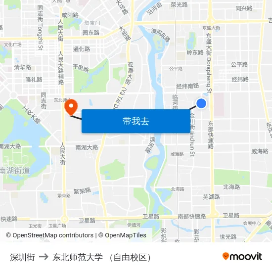 深圳街 to 东北师范大学 （自由校区） map