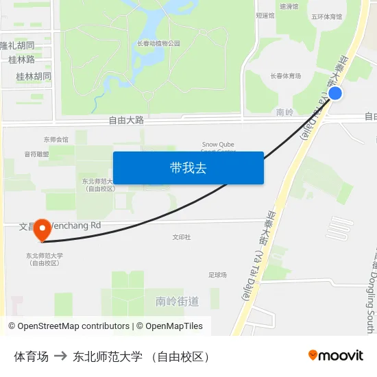 体育场 to 东北师范大学 （自由校区） map
