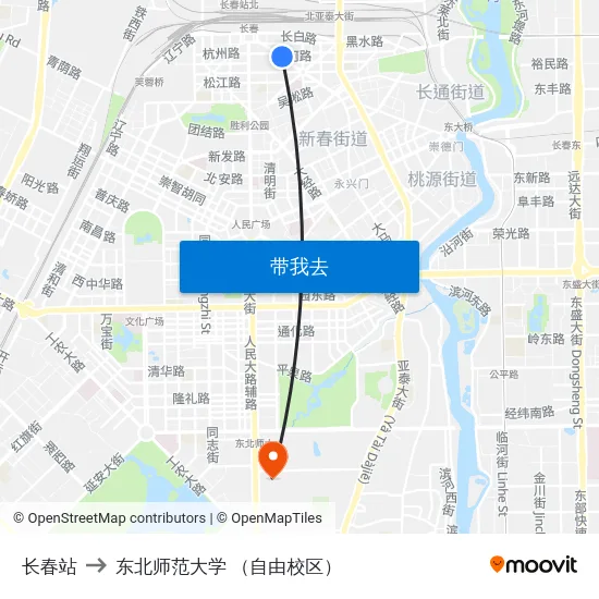 长春站 to 东北师范大学 （自由校区） map