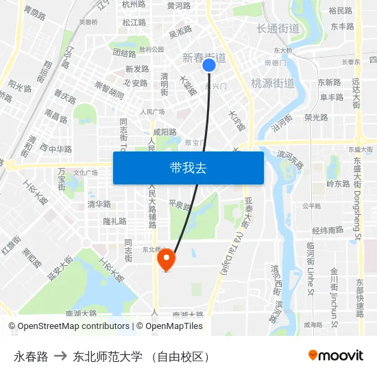 永春路 to 东北师范大学 （自由校区） map