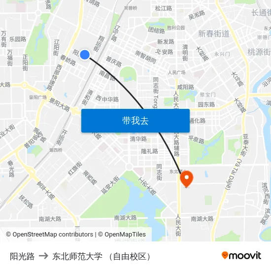 阳光路 to 东北师范大学 （自由校区） map