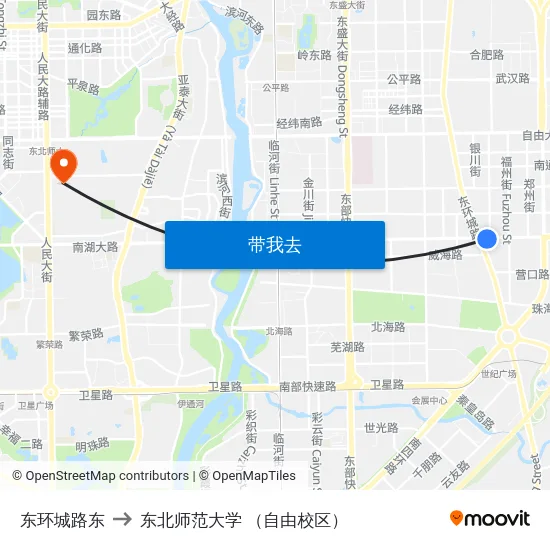 东环城路东 to 东北师范大学 （自由校区） map