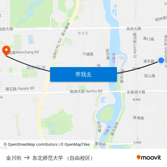 金川街 to 东北师范大学 （自由校区） map