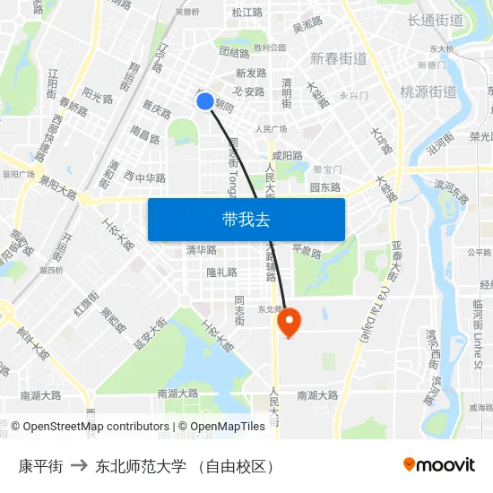 康平街 to 东北师范大学 （自由校区） map
