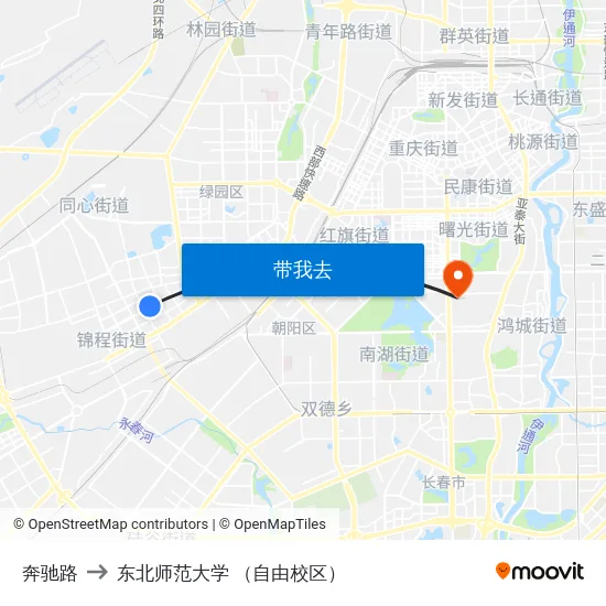 奔驰路 to 东北师范大学 （自由校区） map