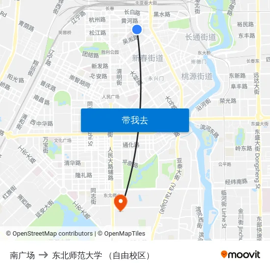 南广场 to 东北师范大学 （自由校区） map