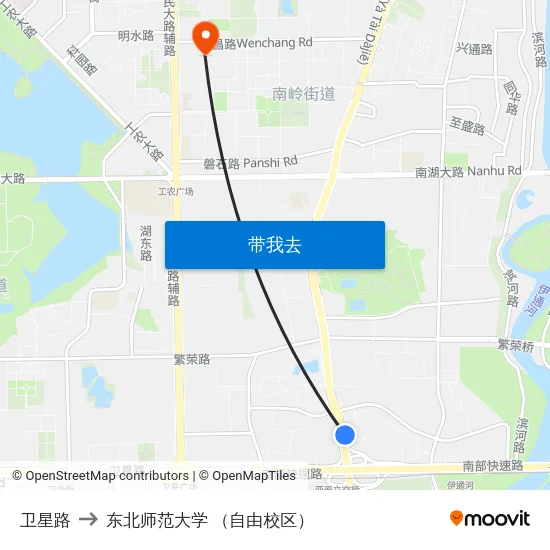 卫星路 to 东北师范大学 （自由校区） map