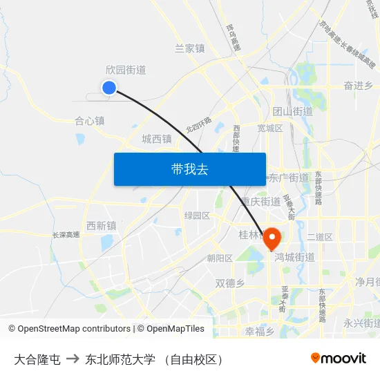 大合隆屯 to 东北师范大学 （自由校区） map