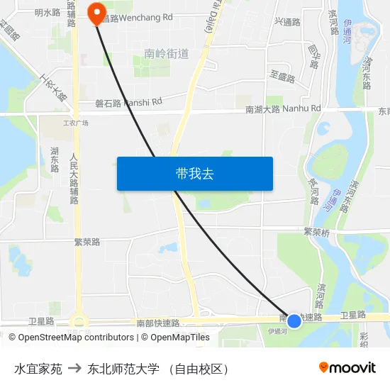 水宜家苑 to 东北师范大学 （自由校区） map