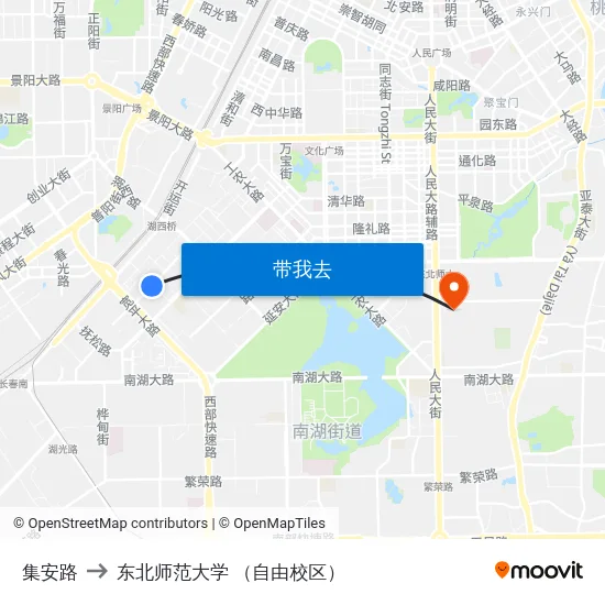 集安路 to 东北师范大学 （自由校区） map