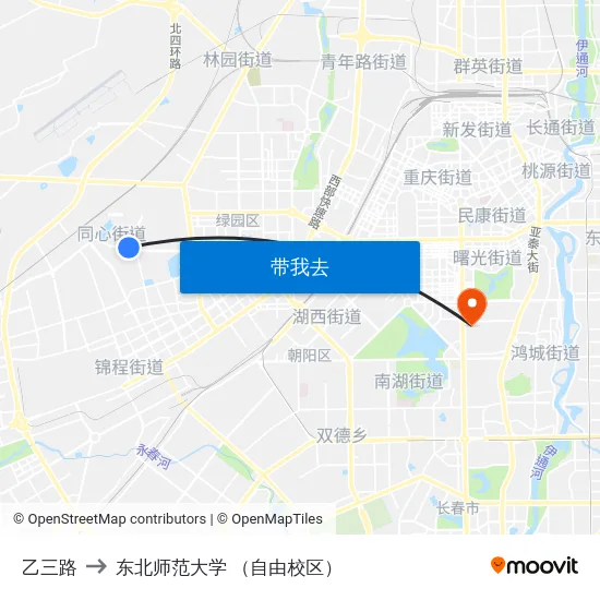 乙三路 to 东北师范大学 （自由校区） map