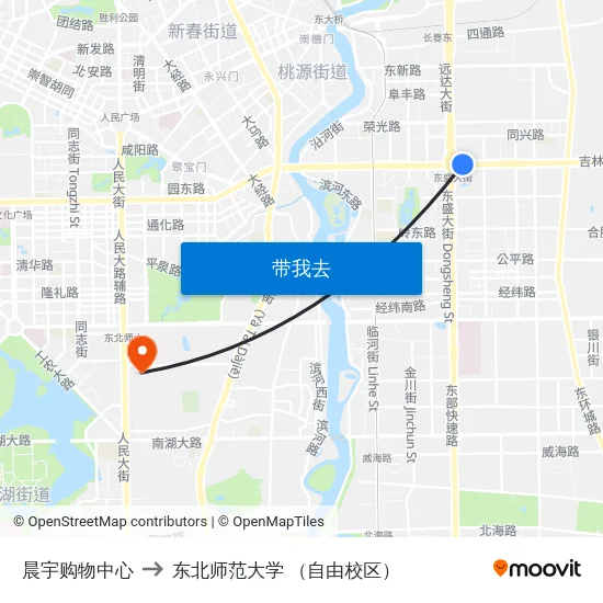 晨宇购物中心 to 东北师范大学 （自由校区） map