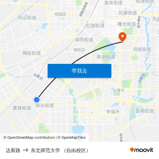 达新路 to 东北师范大学 （自由校区） map