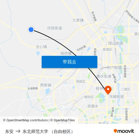 东安 to 东北师范大学 （自由校区） map