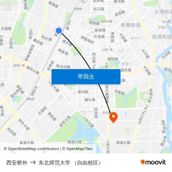 西安桥外 to 东北师范大学 （自由校区） map