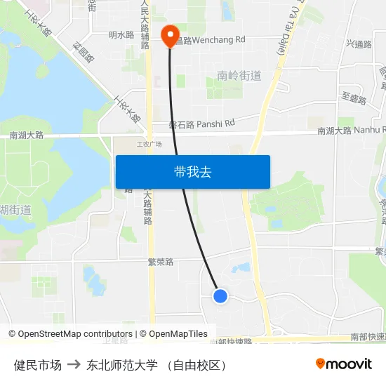 健民市场 to 东北师范大学 （自由校区） map