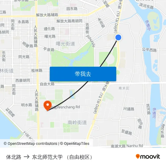 体北路 to 东北师范大学 （自由校区） map