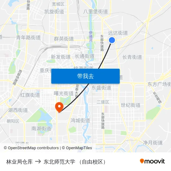 林业局仓库 to 东北师范大学 （自由校区） map
