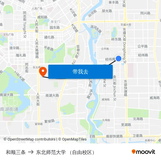 和顺三条 to 东北师范大学 （自由校区） map