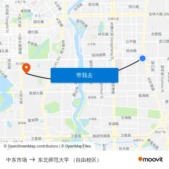 中东市场 to 东北师范大学 （自由校区） map
