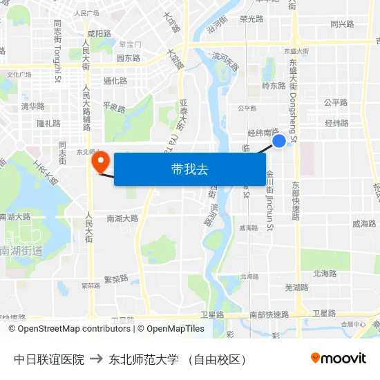 中日联谊医院 to 东北师范大学 （自由校区） map