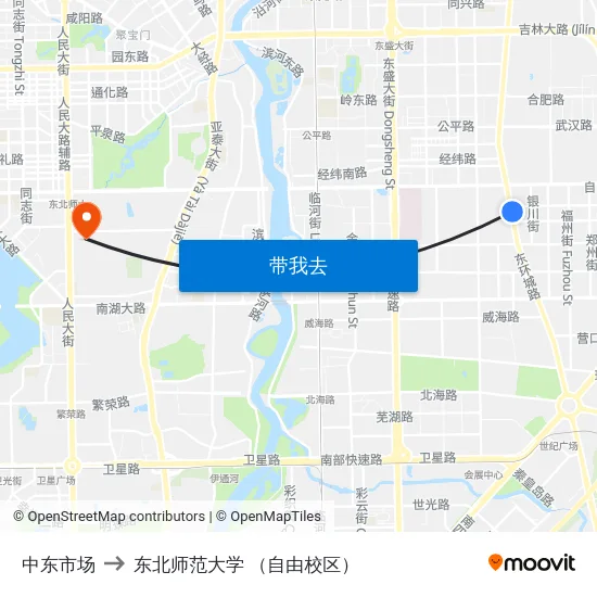 中东市场 to 东北师范大学 （自由校区） map