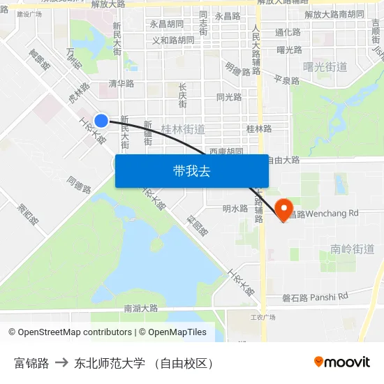 富锦路 to 东北师范大学 （自由校区） map