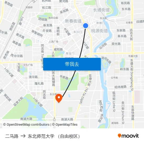 二马路 to 东北师范大学 （自由校区） map