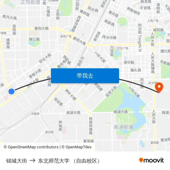 锦城大街 to 东北师范大学 （自由校区） map