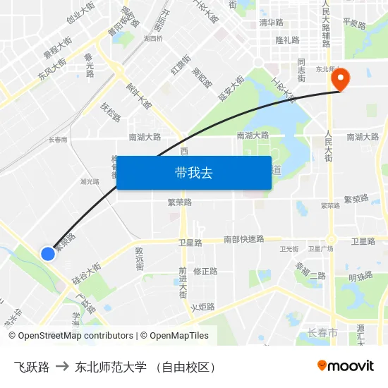 飞跃路 to 东北师范大学 （自由校区） map