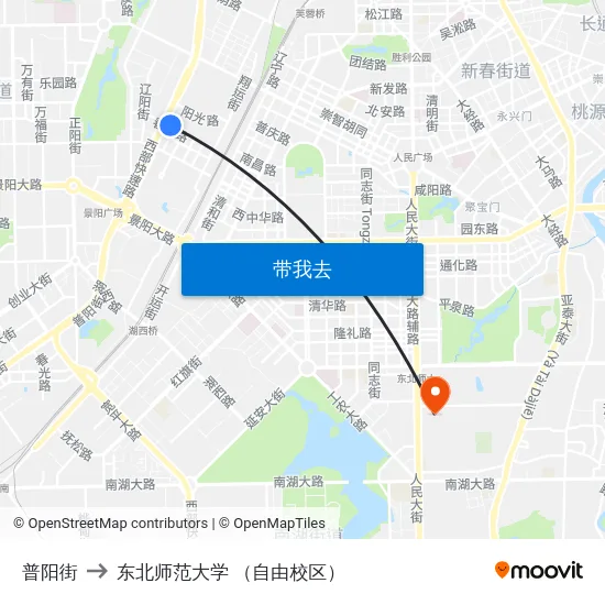普阳街 to 东北师范大学 （自由校区） map