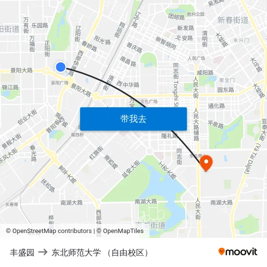 丰盛园 to 东北师范大学 （自由校区） map