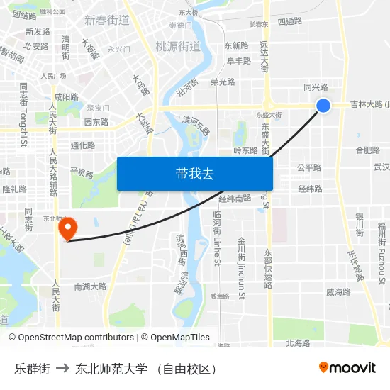 乐群街 to 东北师范大学 （自由校区） map