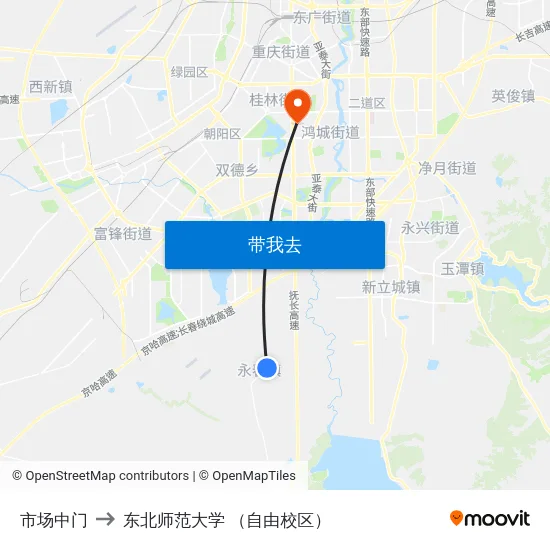 市场中门 to 东北师范大学 （自由校区） map