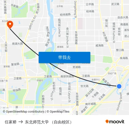 任家桥 to 东北师范大学 （自由校区） map