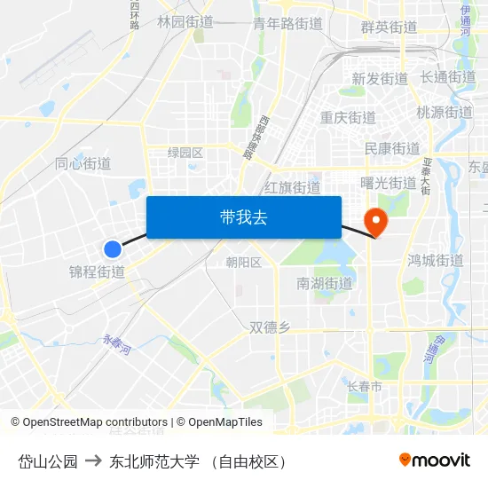 岱山公园 to 东北师范大学 （自由校区） map